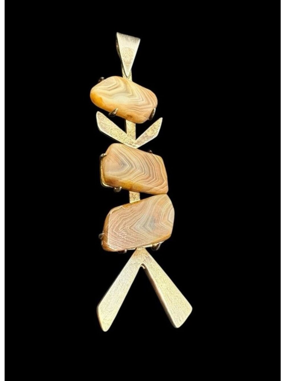 Vintage Sterling Silver Lace Agate Modernist Pendant